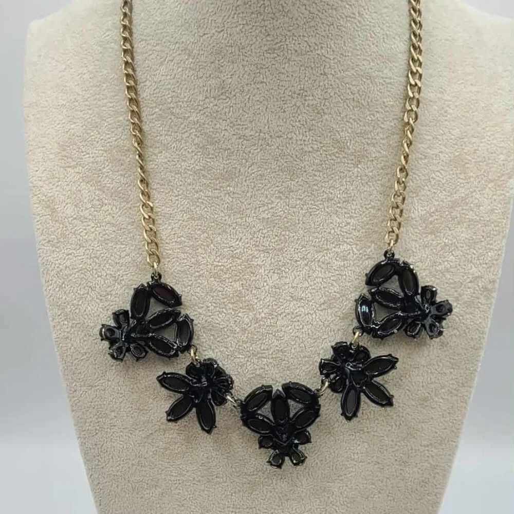 J Crew Black Resin Gold Tone Necklace